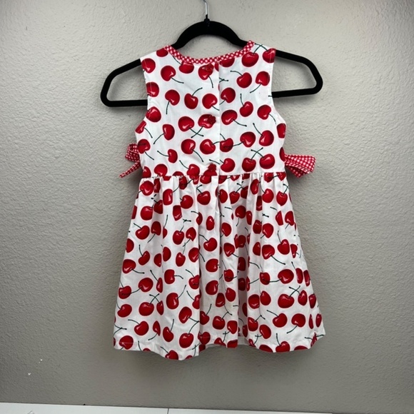 Rachel's Kids Girl's Cherry Dress with Gingham Trim and Side Ties Sz 6X - Picture 4 of 6